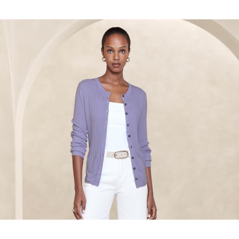 Banana Republic Sweater Ribbed Cardigan Womens Extra Small Purple